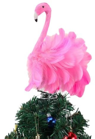 Pink Flamingo Christmas Tree Topper Artificial Feather Flamingo Christmas Tree Top with Spring Base Christmas Decorations Indoor Outdoor (Treetop, 30 * 30cm/12 * 12inch)
