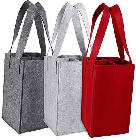 Ciieeo 3pièces Tote Bags Feutre pour Bouteilles De Vin De Gris Gris Foncé Porte-Bouteilles Réutilisables pour Voyage Camping Et Pique-