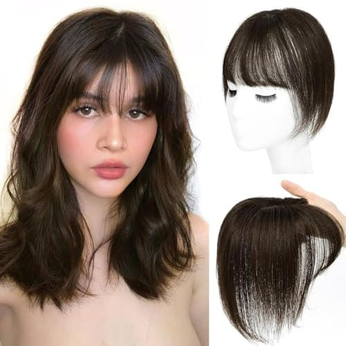 Unipearl Clip in Pony Haarteile Echthaar Dunkel Braun 360° Abdeckung Clip on Pony für Frauen Fransen Wispy Pony Haar für Dünnes Haar
