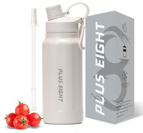 pluseight Edelstahl Trinkflasche, 950 ml, 750 ml, Auslaufsichere Edelstahl Flasche mit Deckel Für Schule, Kinder, Frauen, Männer | Auslaufsicher & Schweißfest mit Anti-Staub Deckel (Weiß, 750 ml)