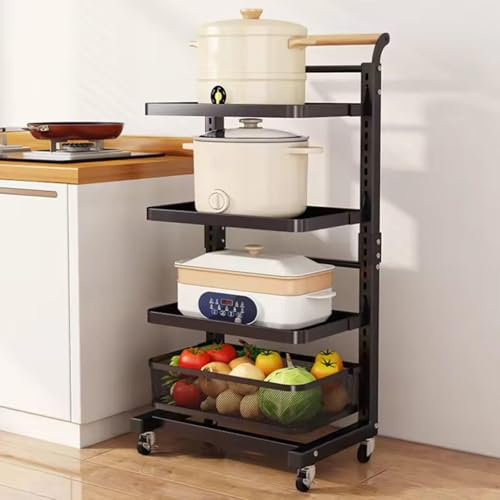 3 Tier Extendable Microwave Rack Kitchen Shelf Storage Stand White Vertical Baking Tray Holder with Basket Black 3 Tier Extendable 4 Boards and 3 Baskets