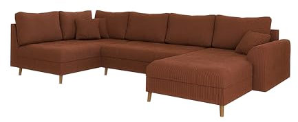 S-Style Möbel Ecksofa Eckcouch Sofa Couch Wohnlandschaft 6 Sitzer U Form Rechts Kratzfest Massivholzfüße Braun Freistehend Cord Stoff Milo Terrakotta