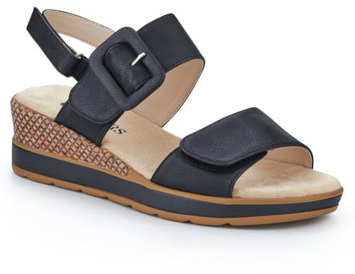 Pavers Adjustable Wedge-Heel Sandals - Black Size 8