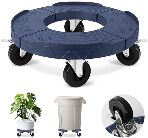 ToLanbbt Mülltonnenwagen mit 7,6 cm verbesserten Rädern, 38,1 - 48,3 cm, verstellbarer runder Möbelwagen, robuster 217,7 kg Trommelrollboden, Fass Dolly für 20, 32, 44, 55 Gallonen Mülltonnen, Blau, 1