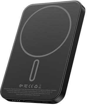 KU XIU 2025 Estado Sólido Power Bank para MagSafe, Qi2 15W Bateria Externa Carga Rapida Magnética, 0.39 Ultra-Slim Bateria Portatil para iPhone 16/15/14/13/12 Serie, Cargador Portatil 5000mAh-Negro