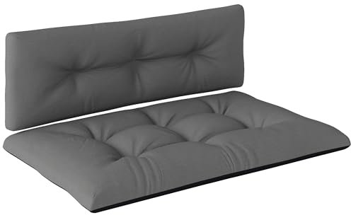 Outsunny Palettenkissen 2er Set Wasserabweisend Sitzkissen Palettenpolster mit Getuftetem Design Rückenlehne Outdoor Kissen Palettenauflagen für Europaletten Palettensofa 120 x 77 x 10 cm Dunkelgrau