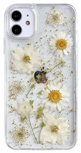 AMART for iPhone 11 Case Flowers, Clear with Pressed Dried Flower Cute Glitter Design Women Girls Floral Aesthetic Soft TPU Phone Cover for iPhone 11 (6.1 inch)