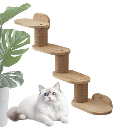 Mont Mount Katzenregal – Wand-Kletterleiter für Katzen | 4 Stufen, Wandregal für Katzen, mit Sisalseil, rutschfeste Wandschritte