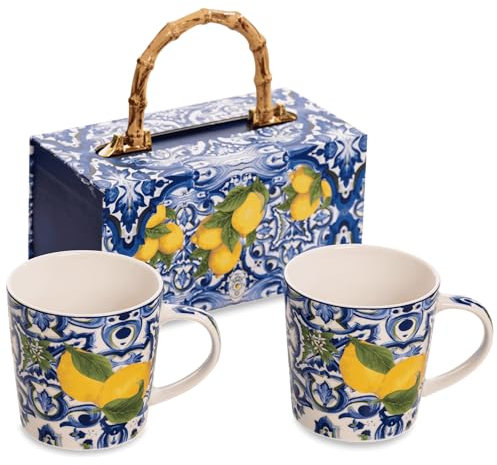 DIVINA Italian Design Set di 2 Tazze in Ceramica, Luxury Blue Mug, 350 ml - SF184