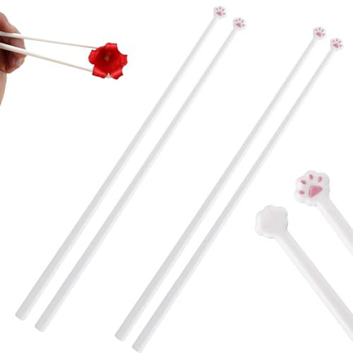 BOXOB 2 Pairs Cat Paw Chopsticks, Cute Plastic Cat Paw Chopsticks Adorable Animal Claw Prints Chop Sticks Reusable Non-Slip Fun Tableware for Girlfriends Kids Kawaii Enthusiasts