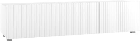 Lomadox Wohnzimmer TV-Board 150 cm Breite mit Rillenfront in weiß matt, 3 Softclose-Türen wandhängend oder mit Füßen montierbar grifflos