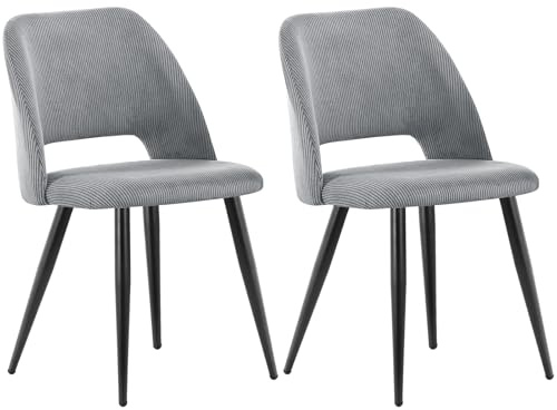 ANVOFONG Esszimmerstühle 2er Set,Küchenstuhl mit Unabhängige Beine,Kordsamt Gepolsterter Stuhl,loungesessel,für Esszimmer,Wohnzimmer,Küche,Schlafzimmer,grau