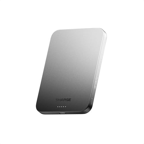 SHARGE AeroMag Magsafe Power Bank, Slim 5000mAh Magnetic Portable Charger, Qi2 15W Wireless Fast Charging Battery Pack Designed for iPhone 16 Pro/15/14 Series