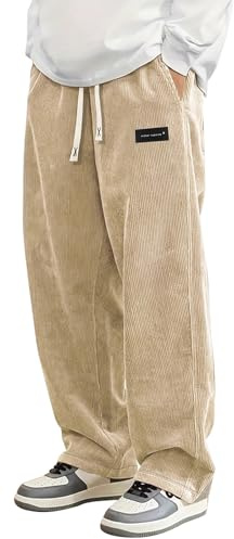 PADOLA Pantalon Velours Côtelé Homme Baggy Taille Elastique Pantalons Cargo avec Poches Décontracté Tricoté Pantalon de Travail Jambes Larges Ample Y2K Pantalons Jogging Sport (4 Kaki, L)