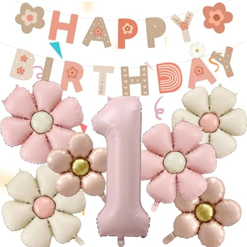 8 Stück Geburtstagsdeko 1 Jahr Mädchen, Gänseblümchen Deko 1 Geburtstag | Gänseblümchen Ballon, Helium Ballon Blume, Feen Deko Kindergeburtstag, für Geburtstag Jubiläum Motto Party