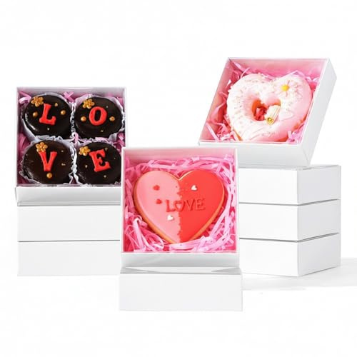 SLShePack 50PCS 4x4x1.25Inches Baking Boxes with Clear display lid for Cookies,Macaron,Cakesicle,Dount,Pastry,Chocolate Covered Ores or More