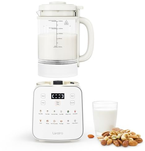 Livatro Nut Milk Maker Machine,12-in-1 Automatic Soy Milk Maker with Detachable Design, Homemade Juice,Almond,Oat Milks for Plant-Based Milks, 24H Delay Start/Keep Warm/Auto-Clean/Safety Lock | 12-in-1, Soy & Oat Milk, Auto-Clean, Detachable,24H Delay Start, Keep Warm