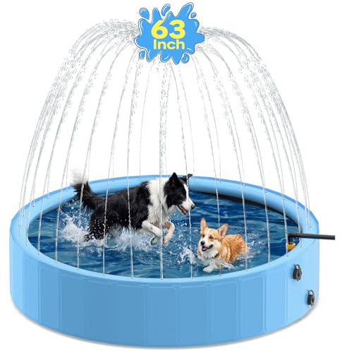 Pechfun Piscina per Cani con irrigatore, 160 x 30cm Piscina per Cani Grandi, Stabile e Antiscivolo, Piscina per Cani Rigida Adatta al Giardino, Blu