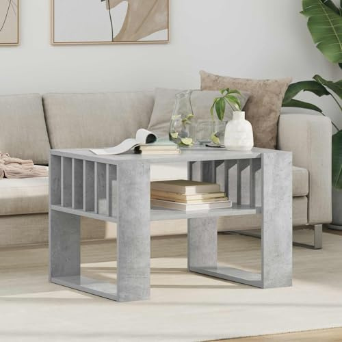 QUAHEAS Couchtisch Beton Grau, 66x49,5x45 cm, Holzwerkstoff, mit Ablagefach, rechteckig, für Wohnzimmer