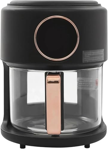 Freidora de aire de 1200 W con cesta de cristal giratoria de 360°, temperatura ajustable de 80 a 200 °C, 6 modos preestablecidos y pantalla táctil digital para cocinas domésticas y comidas f
