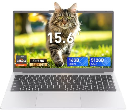 Auusda Laptop 15,6 Zoll Notebook, 16GB DDR4 RAM 512GB SSD, 3250C Prozessor, Fingerabdrucksensor, beleuchtete Tastatur, Ziffernblock, Privacy-Kameraabdeckung, leichtes Notebook für Schule & Büro