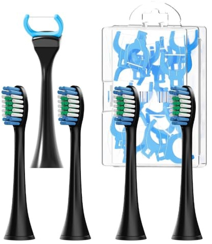4er-Pack Ersatzbürstenköpfe Mit 20er-Pack Flosser-Zahnbürstenköpfen, Kompatibel Mit Philips, Kompatibel Mit Sonicare, Elektrischen Zahnbürsten(Black-1 Set)