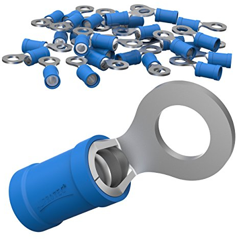 AUPROTEC 50x Ringkabelschuhe 1,5-2,5 mm² blau Loch-Ø M8 Teillisoliert PVC RV Kabel-Verbinder aus Kupfer verzinnt