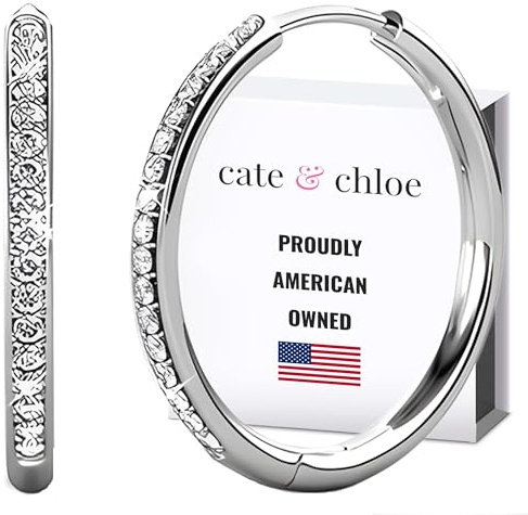 Cate & Chloe Bianca 18k White Gold Hoop Earrings for Women | Best Silver Hoop Earrings for Women & Girls, Sparkle Cubic Zirconia Hoop Earrings | CZ Crystal Hoop Earrings