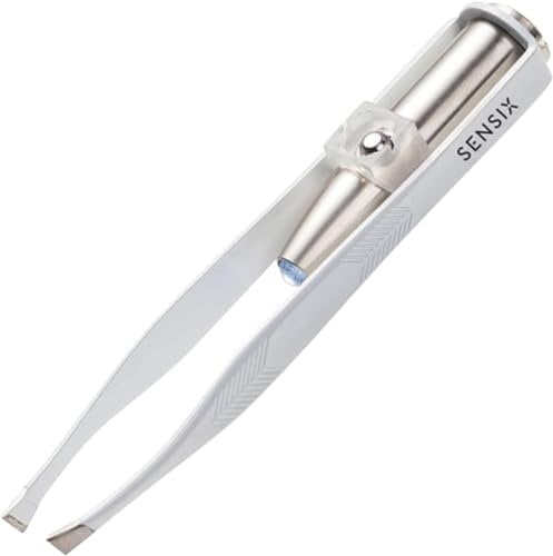 Sensica Pince a Epiler Précision Professionnelle Avec Lumière Led | Pince à éPiler Haute Précision Sourcils & Poil Incarné | Acier Inoxydable, Batteries Incluses | Epilation Sourcil Femme