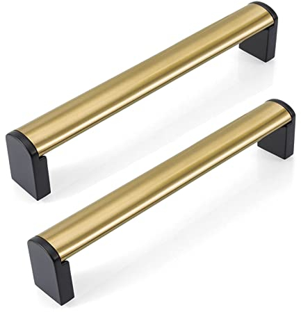 FULGENTE 10 Stück Möbelgriffe Gold 160mm Messing Griffe für Küchenschränke Goldene Schrankgriffe Edelstahl Schubladengriffe Türgriffe für Küchenschränke Gebürstetes Messing 6-1/5''