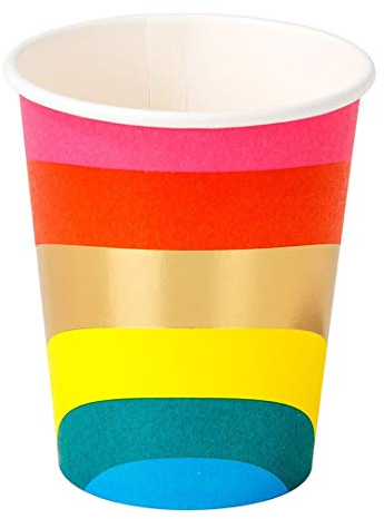 Talking Tables Lot de 8 gobelets en papier arc-en-ciel pour enfants ou adultes | Vaisselle recyclable et jetable | Contenance : 250 ml (9 oz), Large, Rainbow
