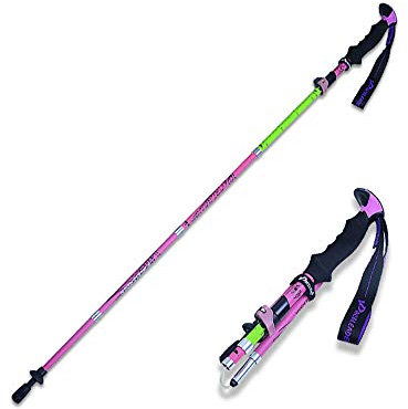 SICOFD Faltbar Trekkingstöcke Carbon, Ultraleichte Wanderstöcke Langlebig, Nordic Walking Stöcke Kohlefaser für Damen und Herren Wandern Teleskopwanderstöcke Faltbar 33-125CM,Rosa
