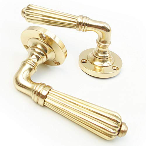 Jones & Grey Polished Brass Finish Vintage Antique Regency Reeded Lever Door Handles on Rose
