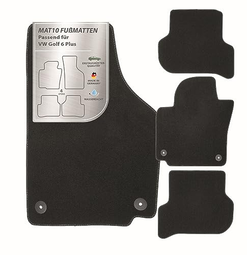 MAT10 – Auto-Fußmatten passend für VW Golf 6 Plus (BJ 04/2009 - 04/2014) aus Velours | 4-teiliges Automatten Set | langlebige Erstausrüsterqualität, Made in Germany, schwarz