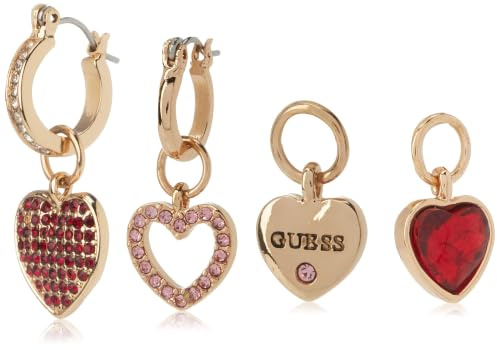 GUESS Goldtone Mini Huggie orecchini a cerchio con ciondoli intercambiabili a forma di cuore, taglia unica, vetro e cristallo, Misura unica, Vetro, cristallo
