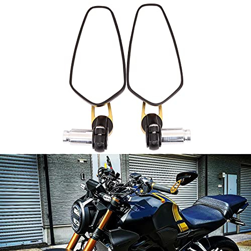 JMTBNO Lenkerendenspiegel Motorrad 7/8 22mm Lenkerspiegel Rückspiegel Seitenspiegel Spiegel Universal für Street Bike Moped Roller Scooter Quad Z650 Z750 Z900 CB125 CB650 MT07 MT09 MT10 (Gold)