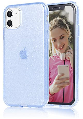 JJGoo Compatible with iPhone 11 Case, Glitter Sparkle Bling Anti-Scratch Shockproof Protective Flexible Phone Cases Cute Slim Thin Cover for Women Girls (6.1 inch) 2019 -Blue Glitter