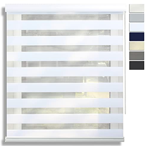 EFIXS Doppelrollo mit Kassette Montage Wand/Decke mit Bohren Breiten: 40-220, Höhe: bis 240 Hier: BxH (90 x 130) cm (Weiss) Premium Duorollo, oder ohne Bohren mit Klemmhalter am PVC-Fenster