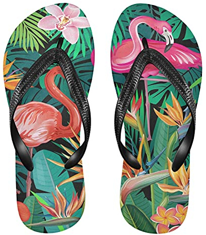 Mnsruu Tongs d'été en forme de flamant rose tropical - Pour la maison, l'hôtel, le spa, la chambre à coucher, les voyages - XXL - Pour homme et femme