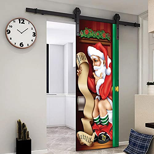GSKBDQ Fototapete Türtapete Selbstklebend Weihnachts-Cartoon-Weihnachtsmann Türposter Abnehmbar Türfolie Poster Tapete 3D Kreative Türaufkleber Für Innentüren Wohnzimmer Schlafzimmer Küche Bad 77X200
