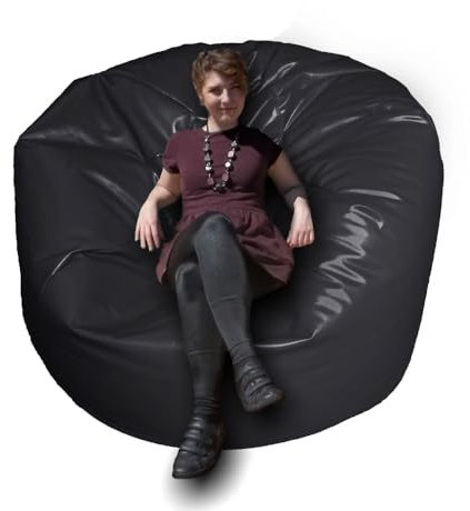 Giant Bean Bag Beanbag, Faux Leather, Gaming Chair Seat, Large Seating Lounger, Couch, Sac for All Ages. Filling Included, Fire Retardant. (Black, XXL (100 x 100 x 60 cm))