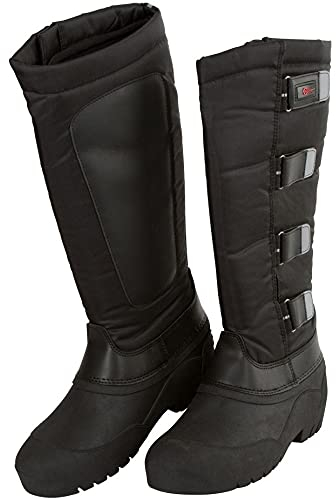 RL24 - Kinder & Damen Thermostiefel Classic schwarz | wasserdichte Winterstiefel | mit Klettverschlüssen für verstellbare Wadenbreite | gefütterte Schneestiefel | Reitstiefel in Größe 37