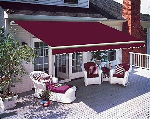 NAIMP Wine Red DIY Manual Patio Awning, Retractable Gazebo Outdoor Canopy, Garden Sun Shade Shelter Canopy Gazebo with Hand Crank, Anti-UV and Waterproof Retractable Manual Awning, 3m x 2.5m