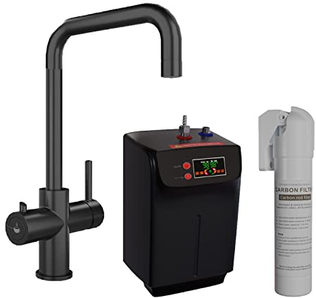 SÄUBER® Astano Instant Boiling Water Mixer Tap for Kitchens 3-in-1 Cold, Hot & Filtered 2.4 Litre Compact Tank with Filter Boiler Angular, Black