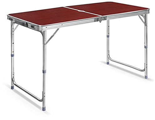 Klappbarer Picknicktisch für den Außenbereich, Höhenverstellbarer Zusammenklappbarer Campingtisch mit Schirmloch, Rahmen aus Aluminiumlegierung, für Camping, Angeln, Picknick,120 cm x 60 cm- Brown