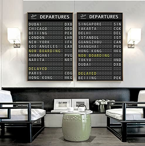 Tabellone Per L'Aeroporto Tabellone Per La Destinazione Poster E Stampe Tabellone Per Viaggi Citazione Art 2 Pezzi Pittura Su Tela Immagini Decorazione Per Viaggi Luna Di Miele 20X28 Senza Telaio