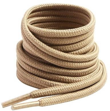 VSUDO Boot Laces, Round, Diameter 4 mm, Thin Shoelaces for Work Shoes, Outdoor Shoes, Hiking Shoes, Trekking Shoes, for Men and Women, Tear-Resistant Replacement Shoelaces for Boots, 11 Khaki, 100 cm