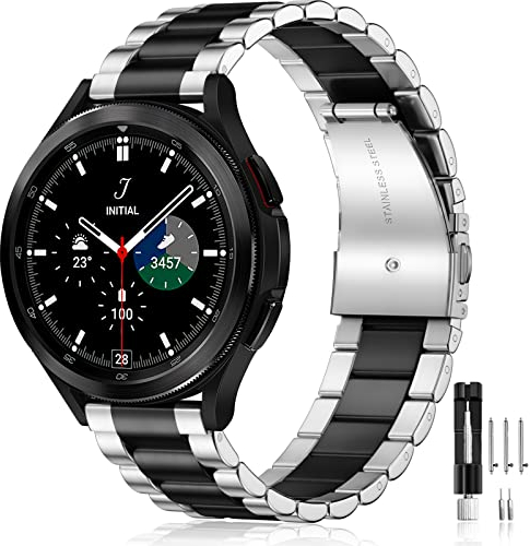 Mastten Uhrenarmband Kompatibel mit Samsung Galaxy Watch 6 5 4 44mm 40mm/6/4 Classic 43mm 47mm 42mm 46mm/5 Pro 45mm, 20mm Edelstahl Metall Armband für Galaxy, Schwarz/Silber