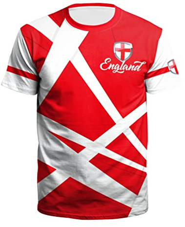 Qatar Football World Cup T Shirts 3D National Flag Printing Fans Cheer On Mens Womens Short Sleeve Crew Neck Loose Elastic Sport Casual Breathable Quick Dry Tee Shirt England XL