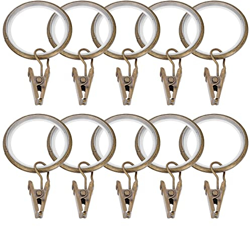 Sento Metall Zubehör für Ø 19 mm Gardinenstangen in Messing Antik Ø 19mm 10x Ringe mit Clips